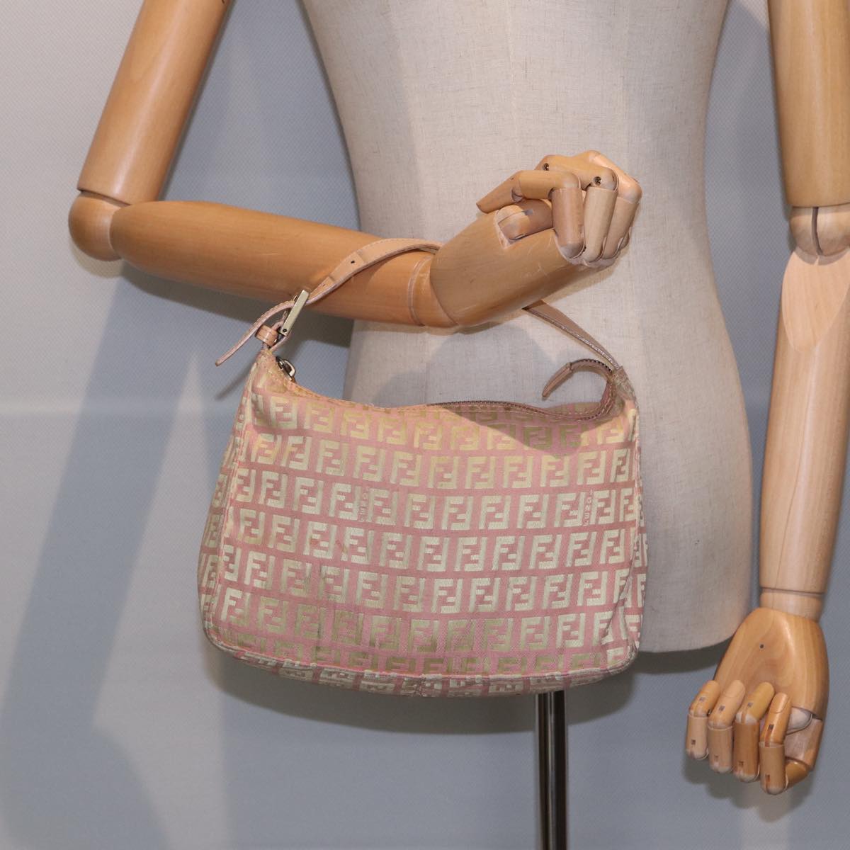 FENDI Zucchino Canvas Hand Bag Pink Gold 85309