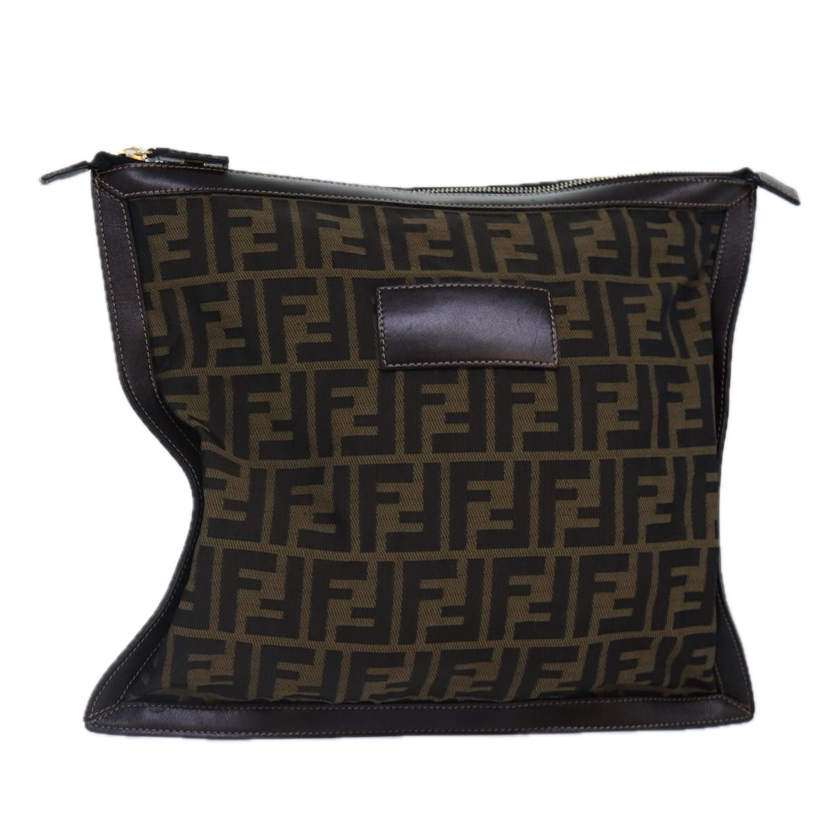 FENDI Zucca Canvas Clutch Bag Brown Black gold 85411
