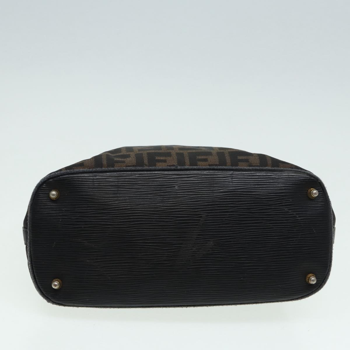 FENDI Zucca Canvas Hand Bag Brown Black gold 85463