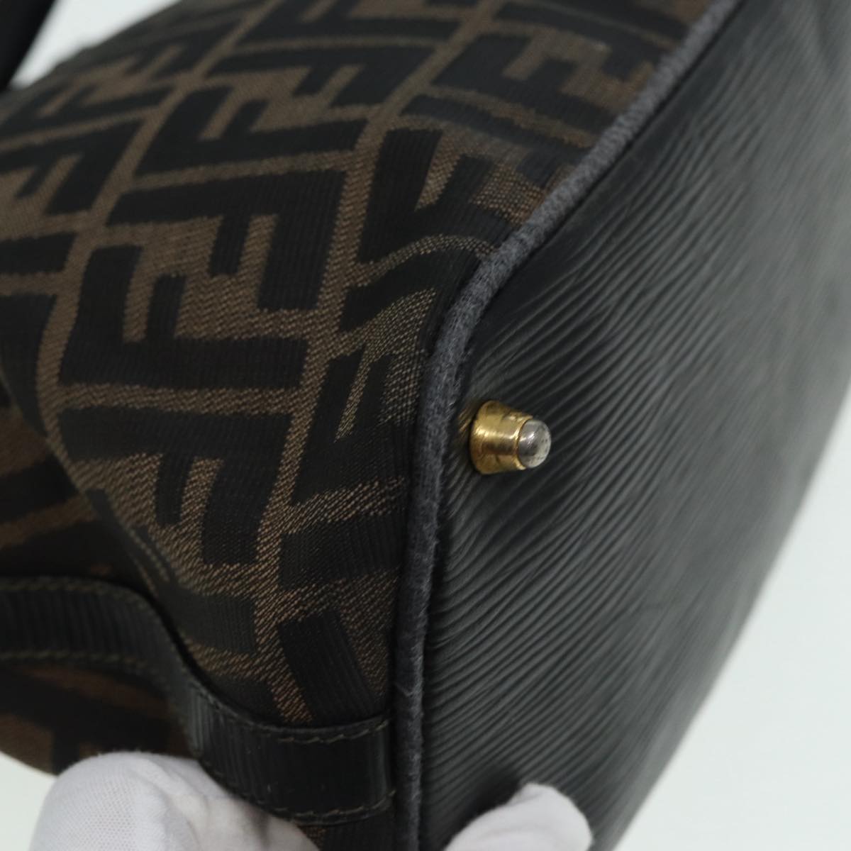 FENDI Zucca Canvas Hand Bag Brown Black gold 85463