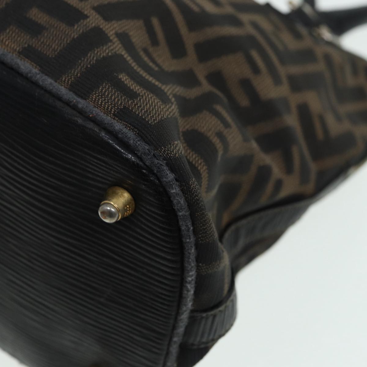 FENDI Zucca Canvas Hand Bag Brown Black gold 85463