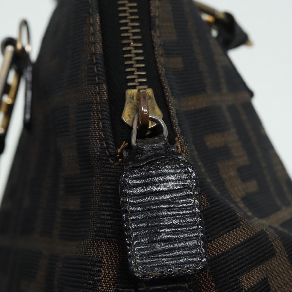 FENDI Zucca Canvas Hand Bag Brown Black gold 85463