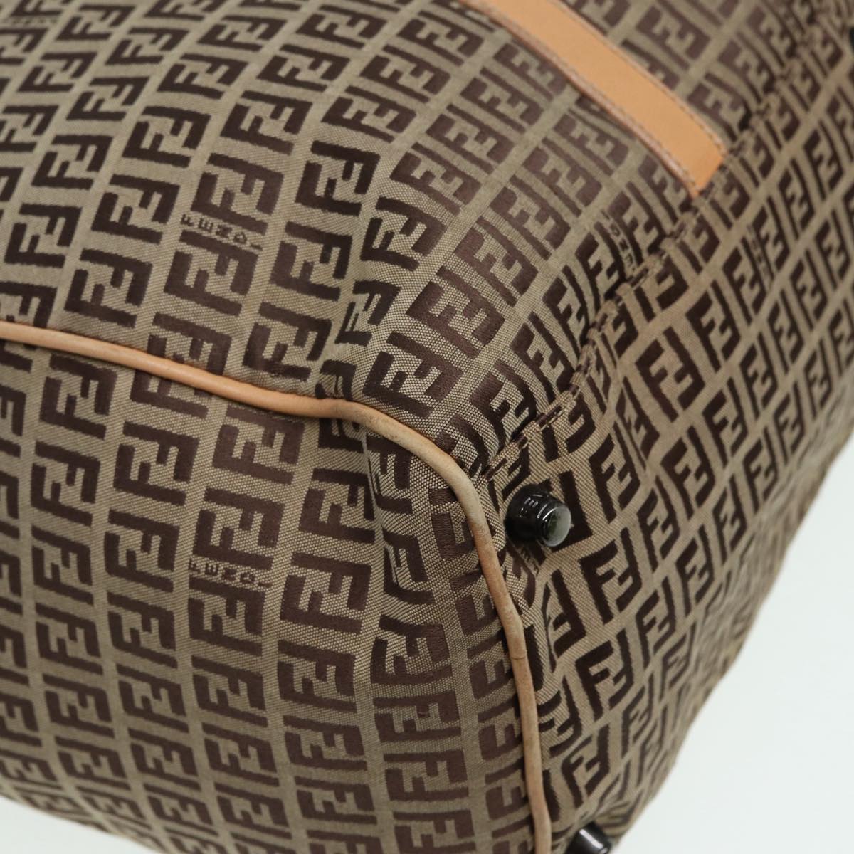FENDI Zucchino Canvas Boston Bag 2way Beige Brown 85464