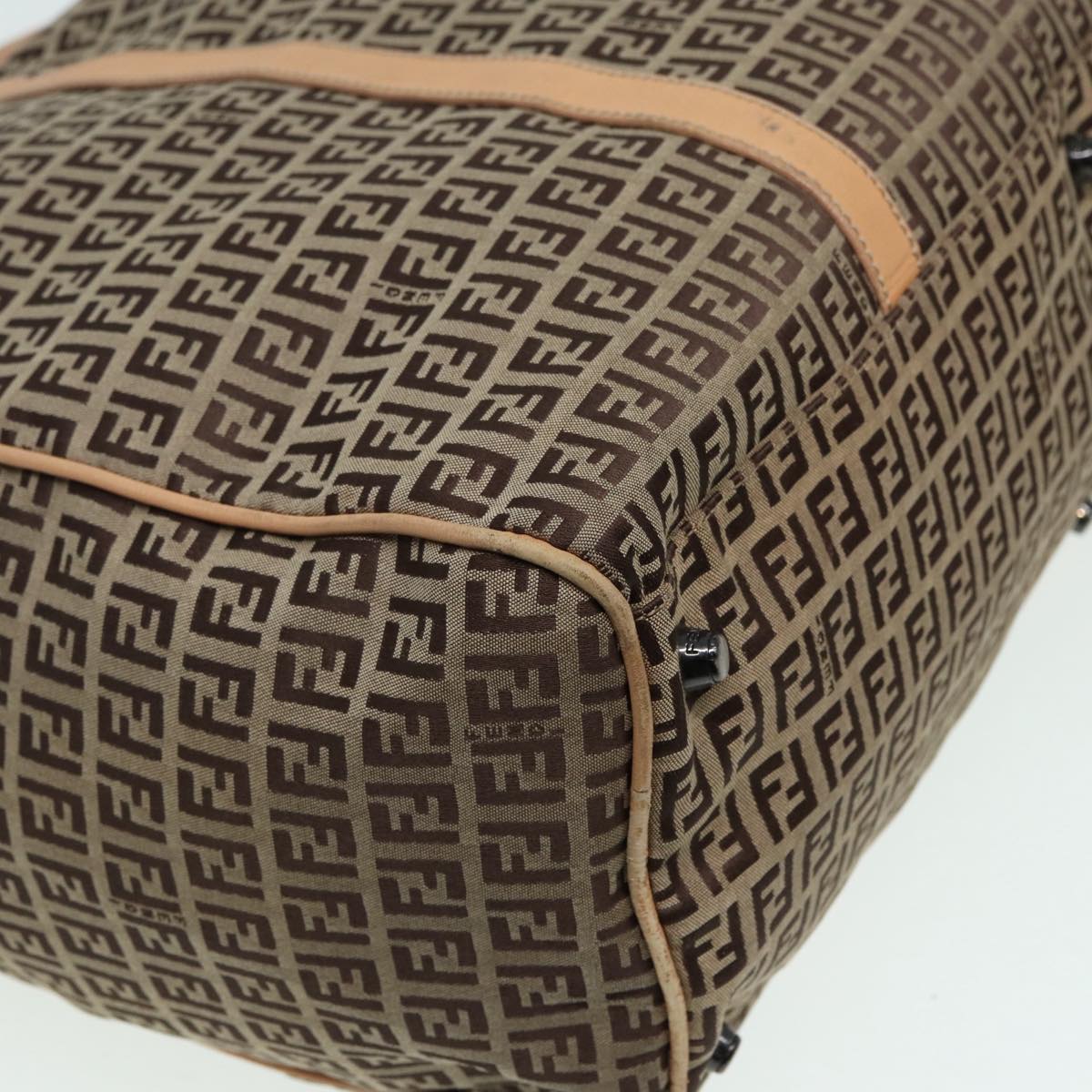 FENDI Zucchino Canvas Boston Bag 2way Beige Brown 85464