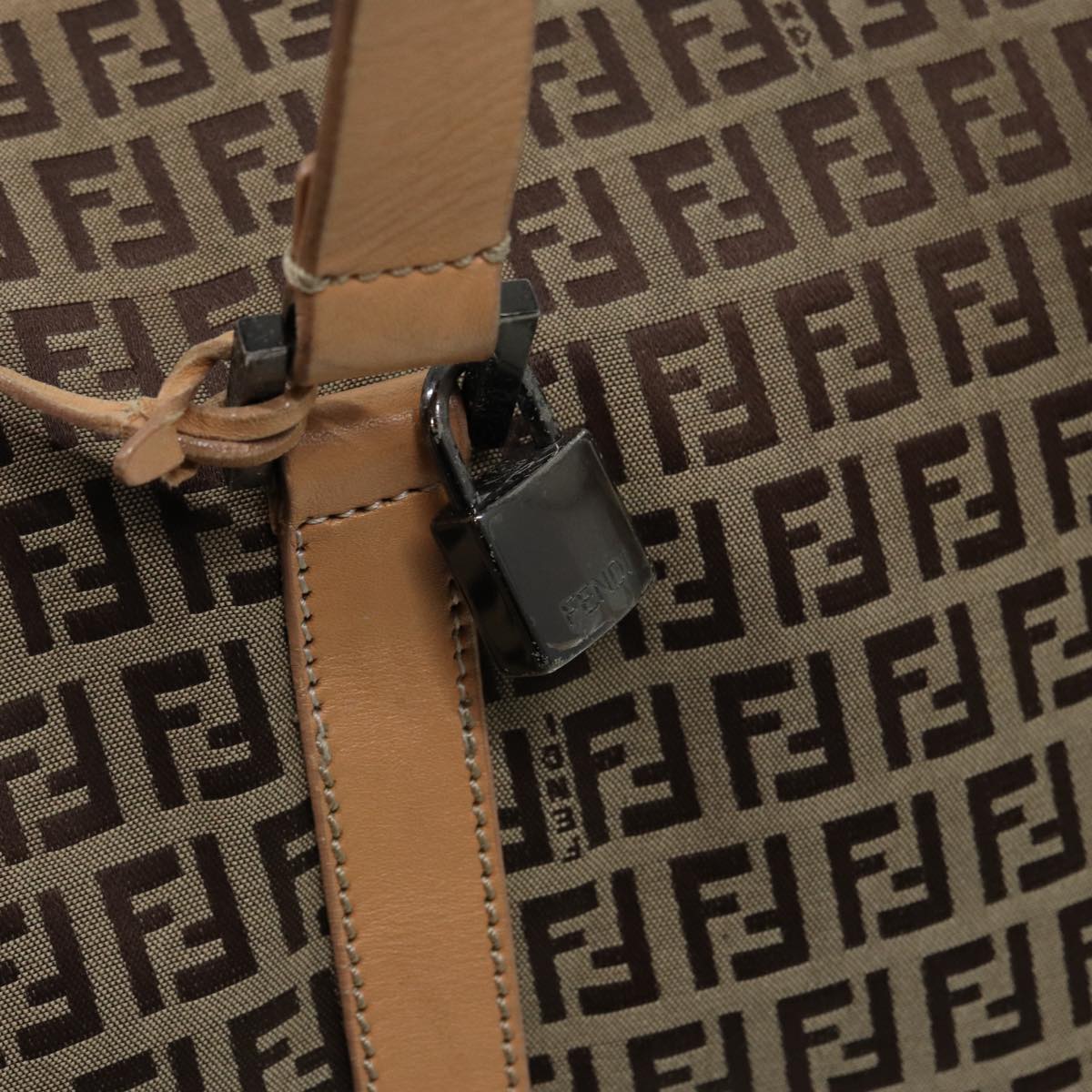 FENDI Zucchino Canvas Boston Bag 2way Beige Brown 85464