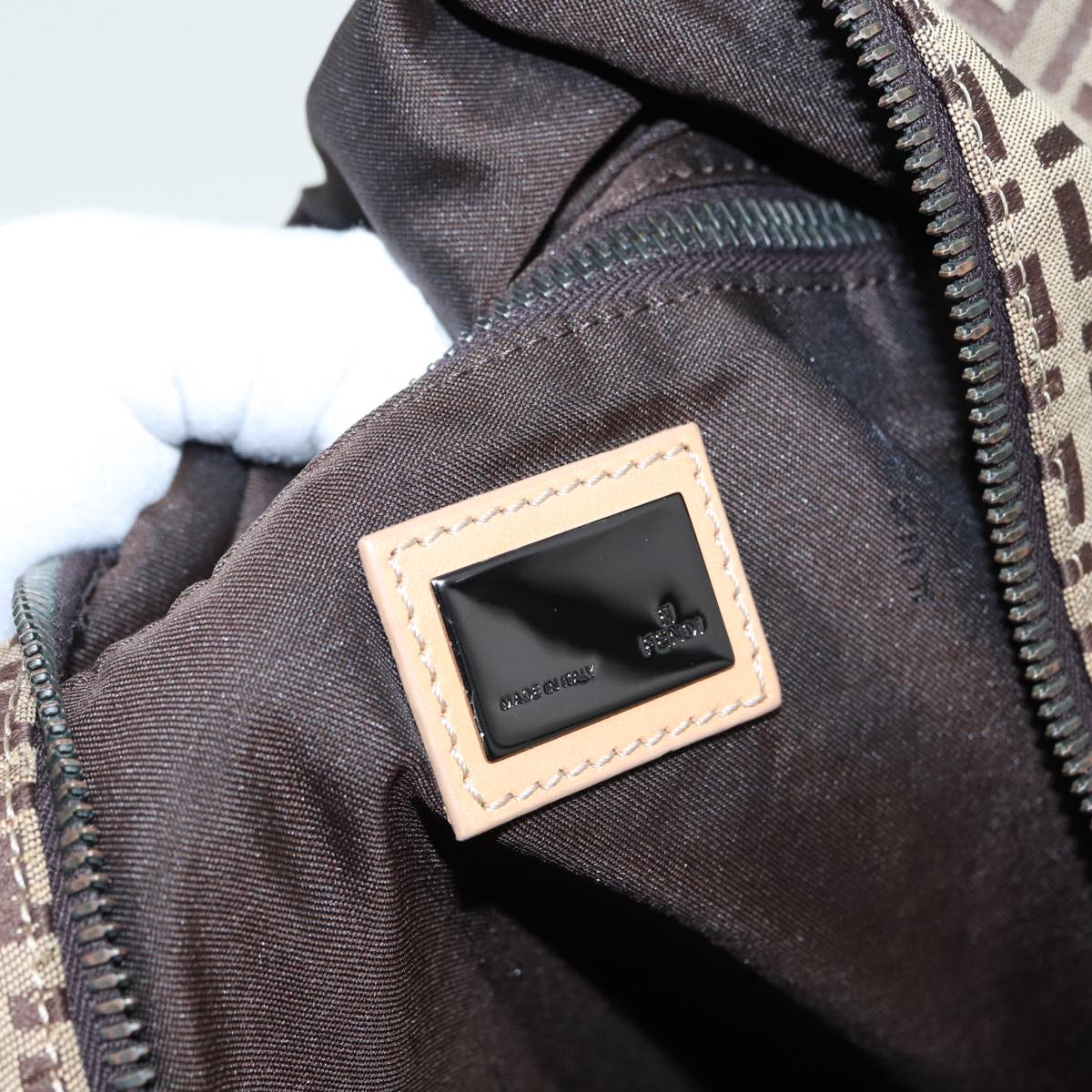 FENDI Zucchino Canvas Boston Bag 2way Beige Brown 85464