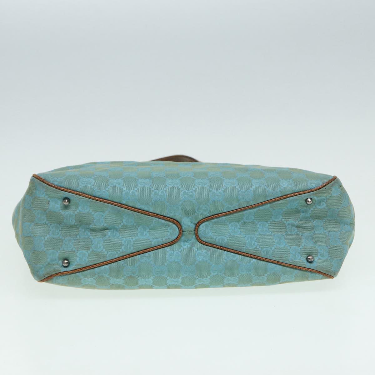 GUCCI GG Canvas Tote Bag Silver Turquoise Blue 113017 85473