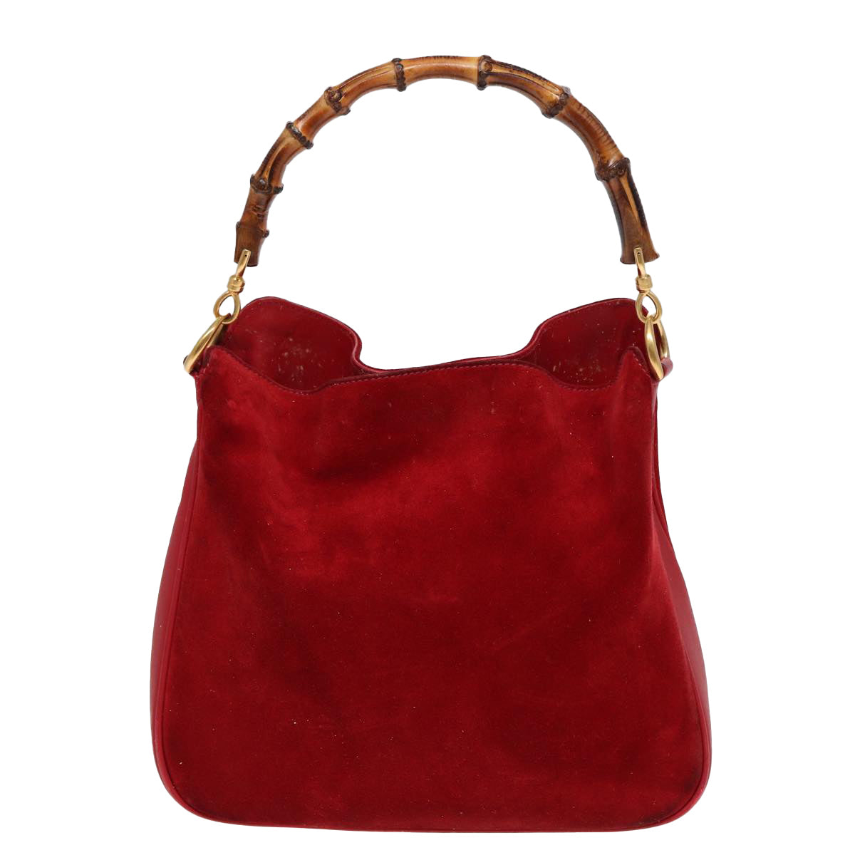 GUCCI Bamboo Shoulder Bag Suede 2way Red Gold 001 2113 1638 85477