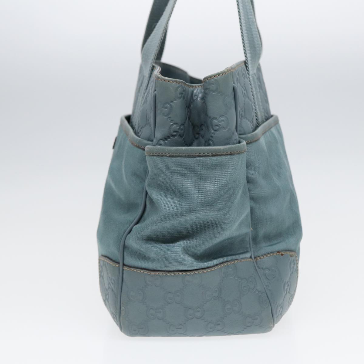 GUCCI GG Canvas Guccissima Tote Bag Nylon Leather Light Blue Silve 85527