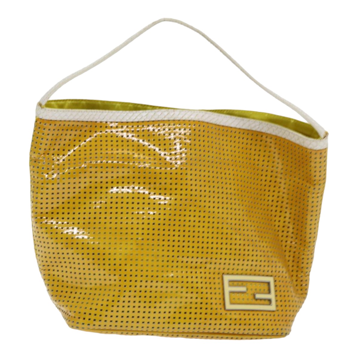 FENDI Hand Bag Enamel Yellow White Silver 85528
