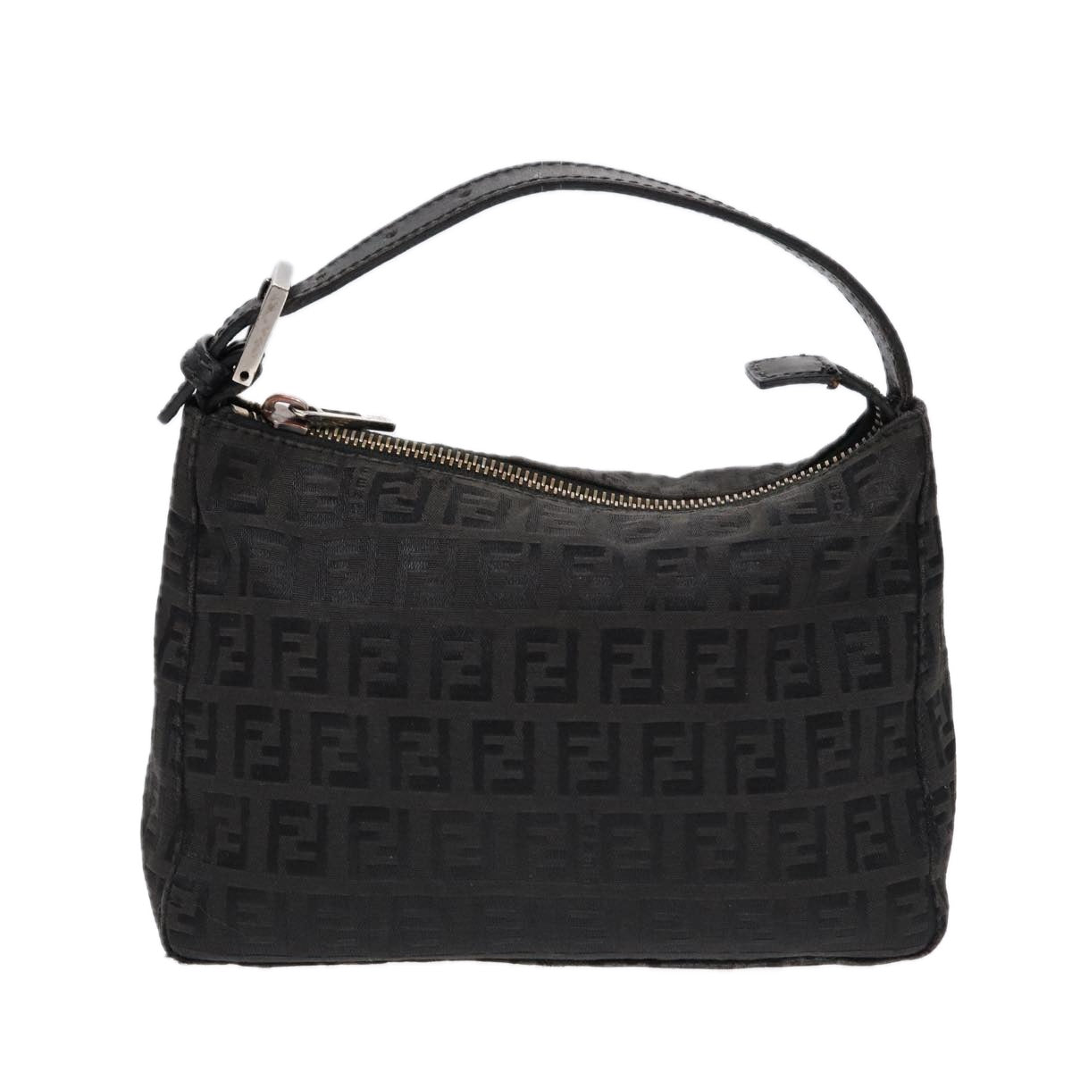 FENDI Zucchino Canvas Hand Pouch Black Silver 85554