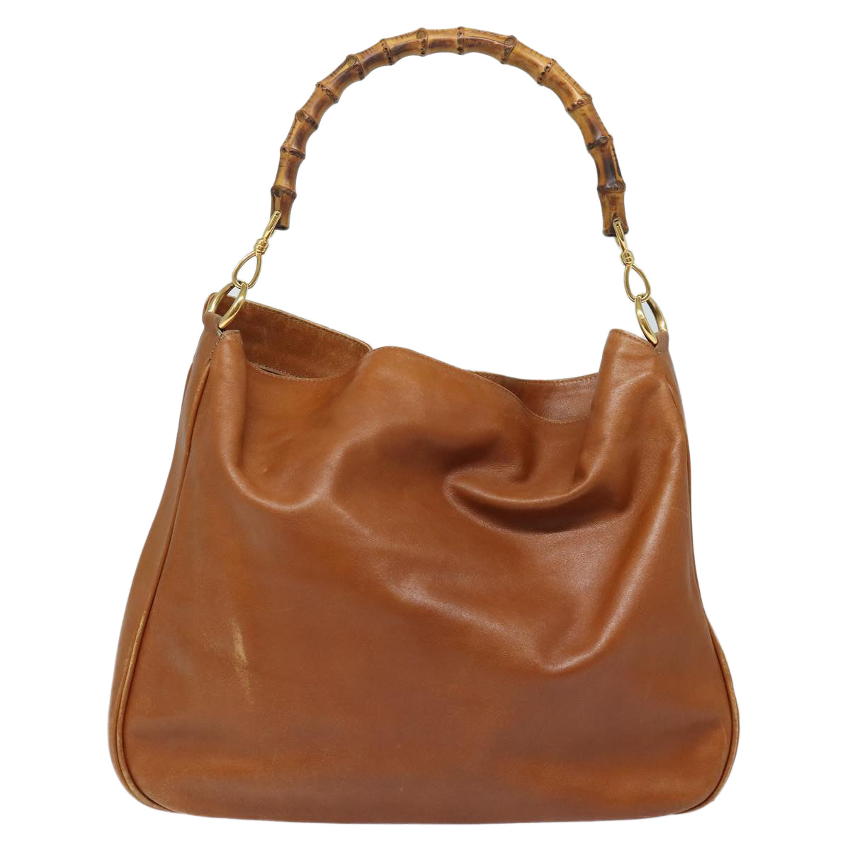 GUCCI Bamboo Hand Bag Leather 2way Brown Gold 001 1781 1577 85717