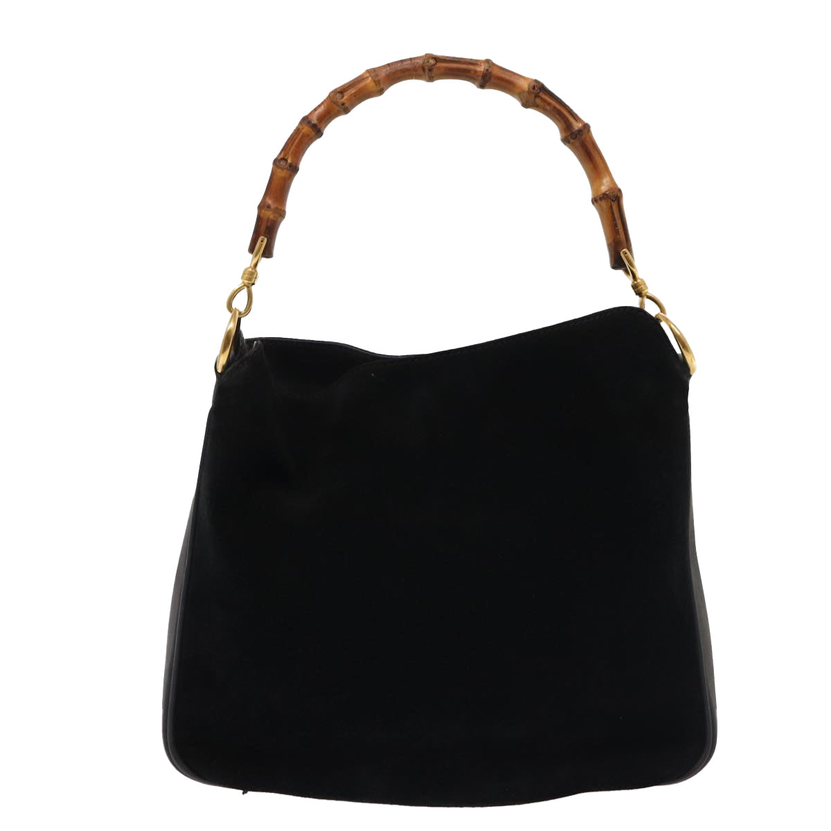 GUCCI Bamboo Hand Bag Suede 2way Black Gold 001 3754 1638 85727
