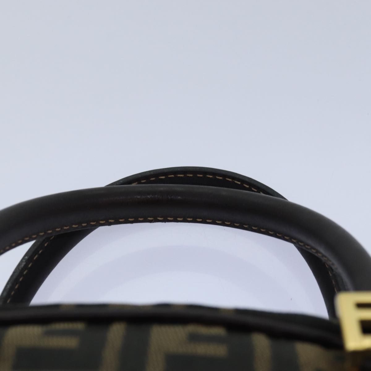 FENDI Zucca Canvas Hand Bag Brown Black gold 85877