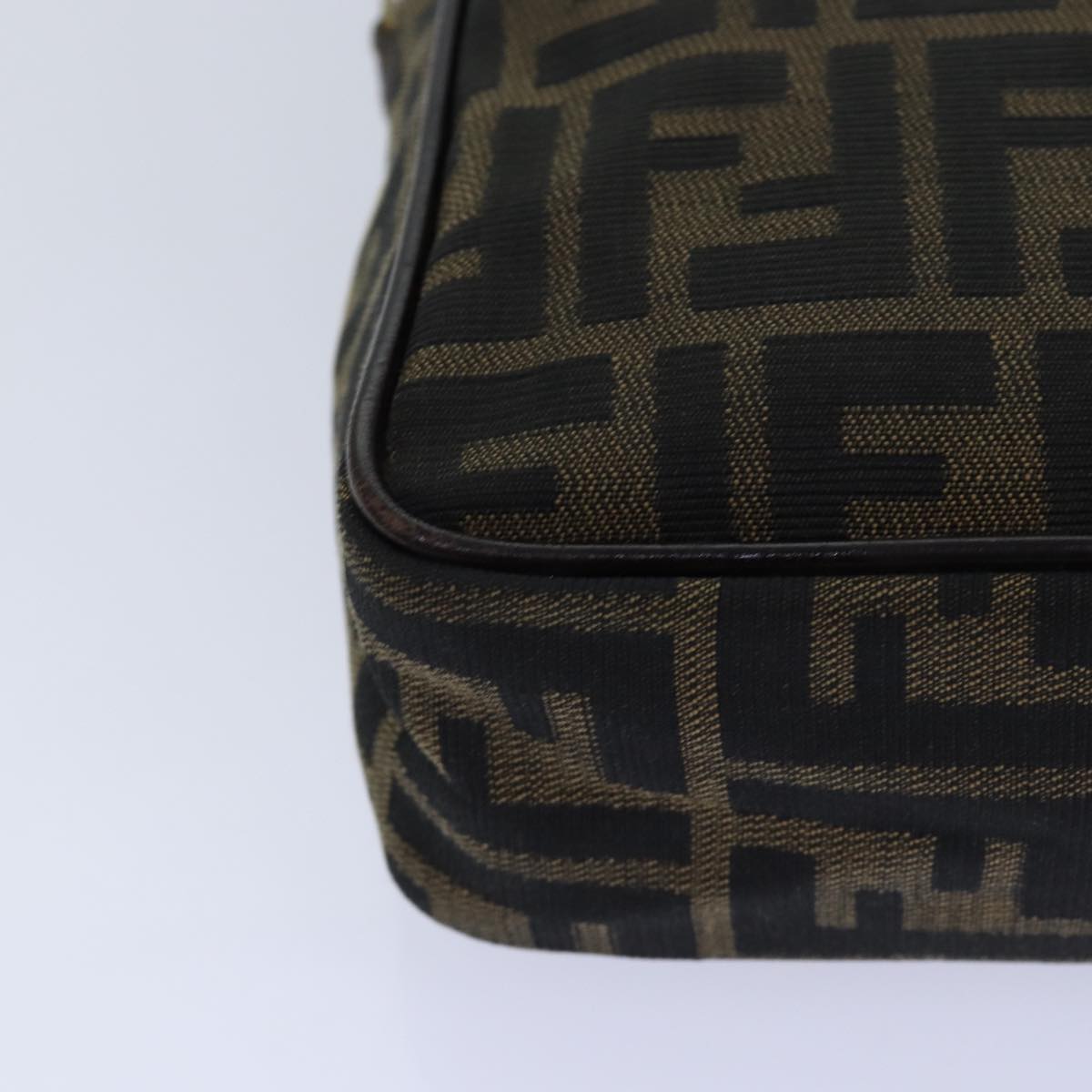 FENDI Zucca Canvas Hand Bag Brown Black gold 85877