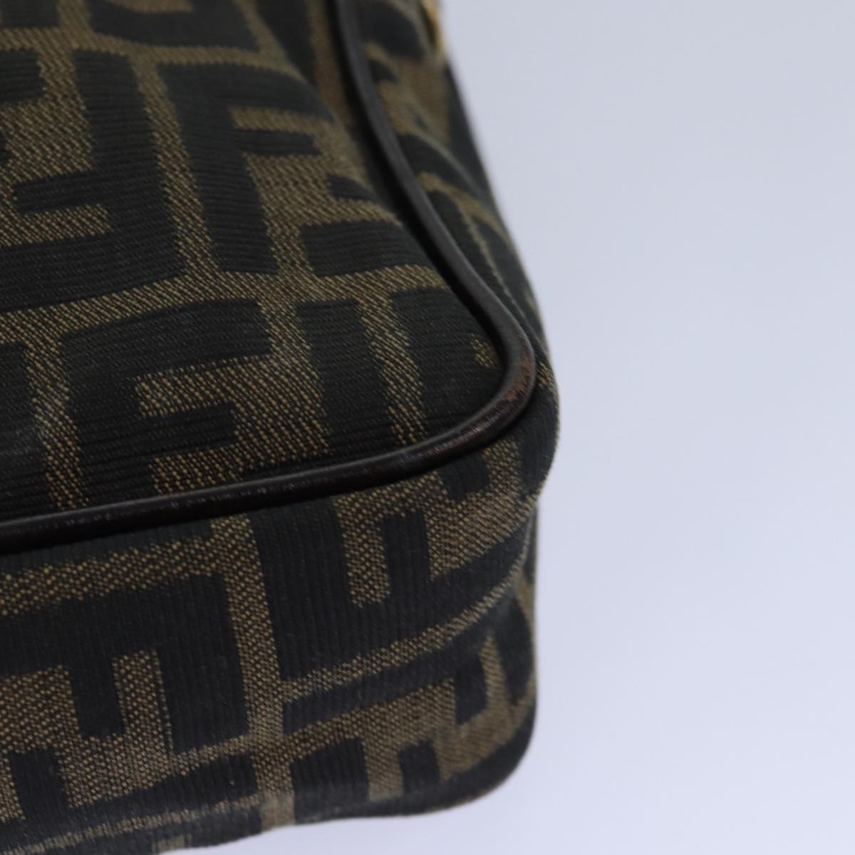 FENDI Zucca Canvas Hand Bag Brown Black gold 85877