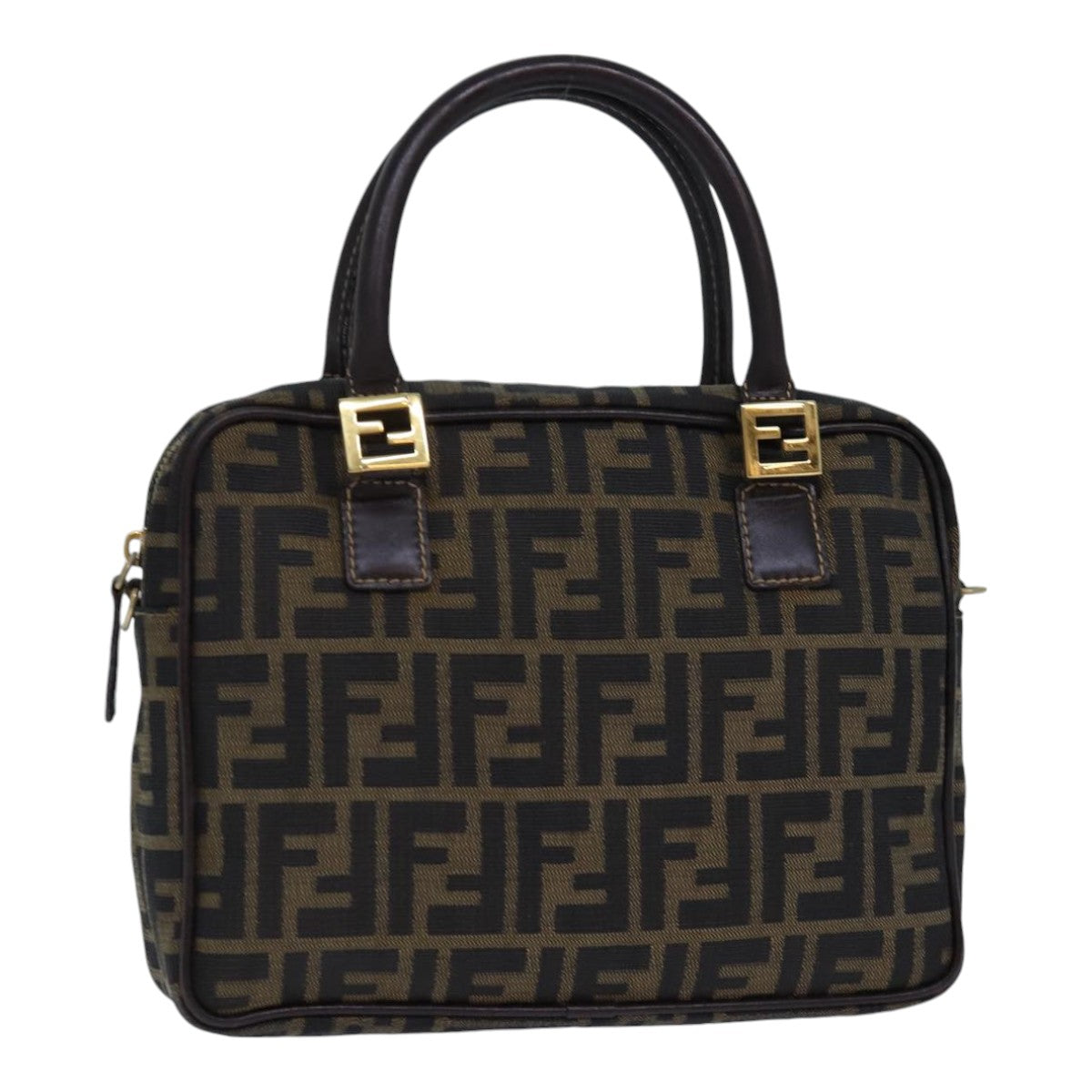 FENDI Zucca Canvas Hand Bag Brown Black gold 85877