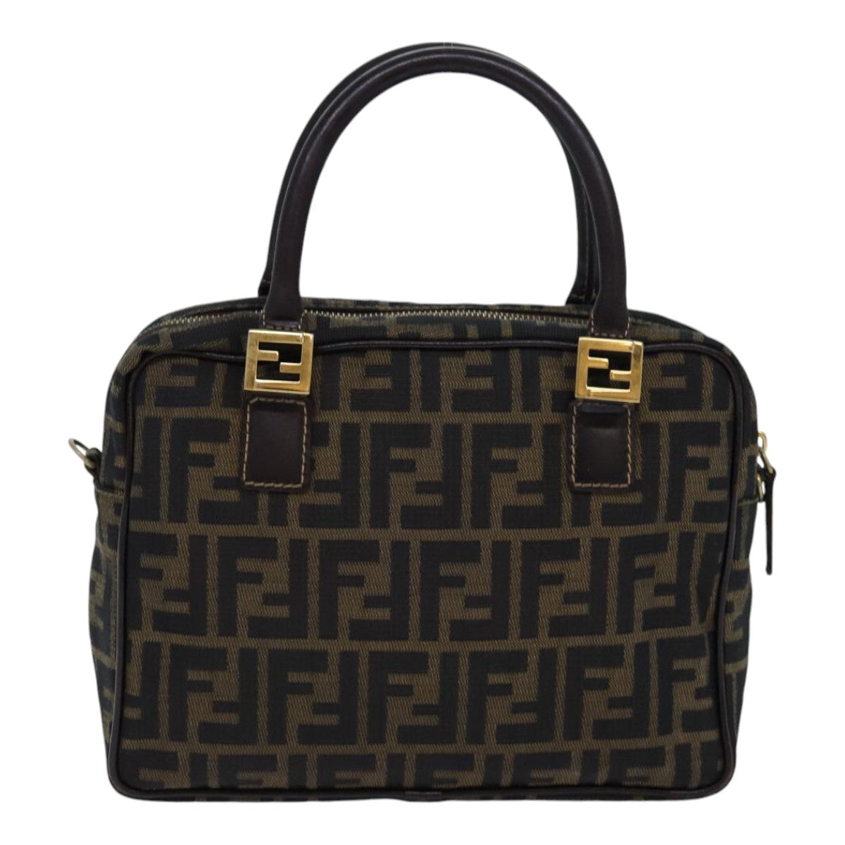 FENDI Zucca Canvas Hand Bag Brown Black gold 85877