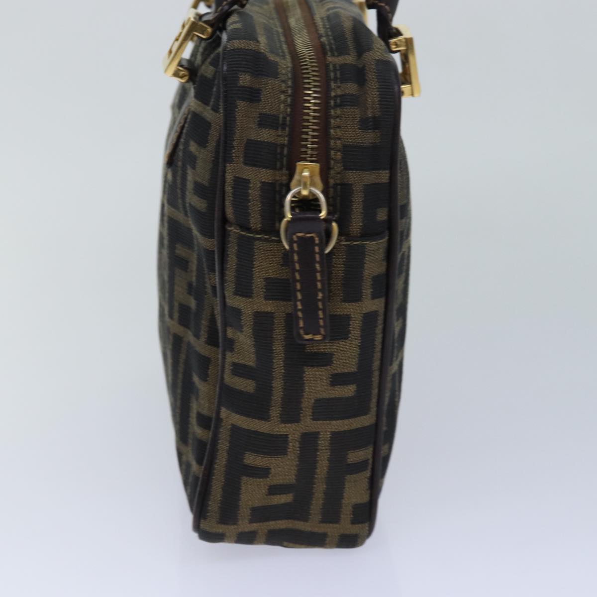 FENDI Zucca Canvas Hand Bag Brown Black gold 85877