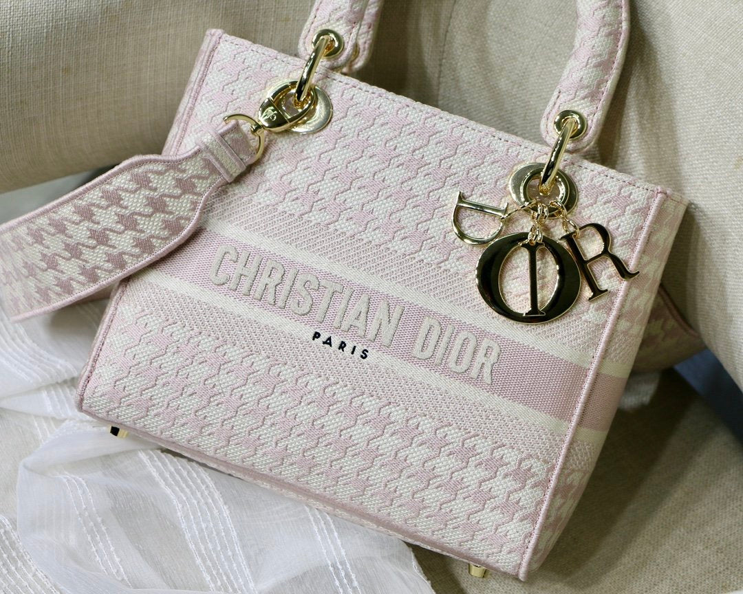 GLAMI MeGLAMIum Lady D-Lite Bag Houndstooth Embroidery, Pink/White, For Women WomenÃ¢â‚¬â„¢s Handbags, Shoulder Bags, Crossbody Bags, 24cm CD