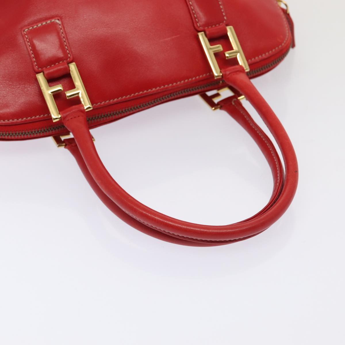 FENDI Hand Bag Leather 2way Red Gold 86044