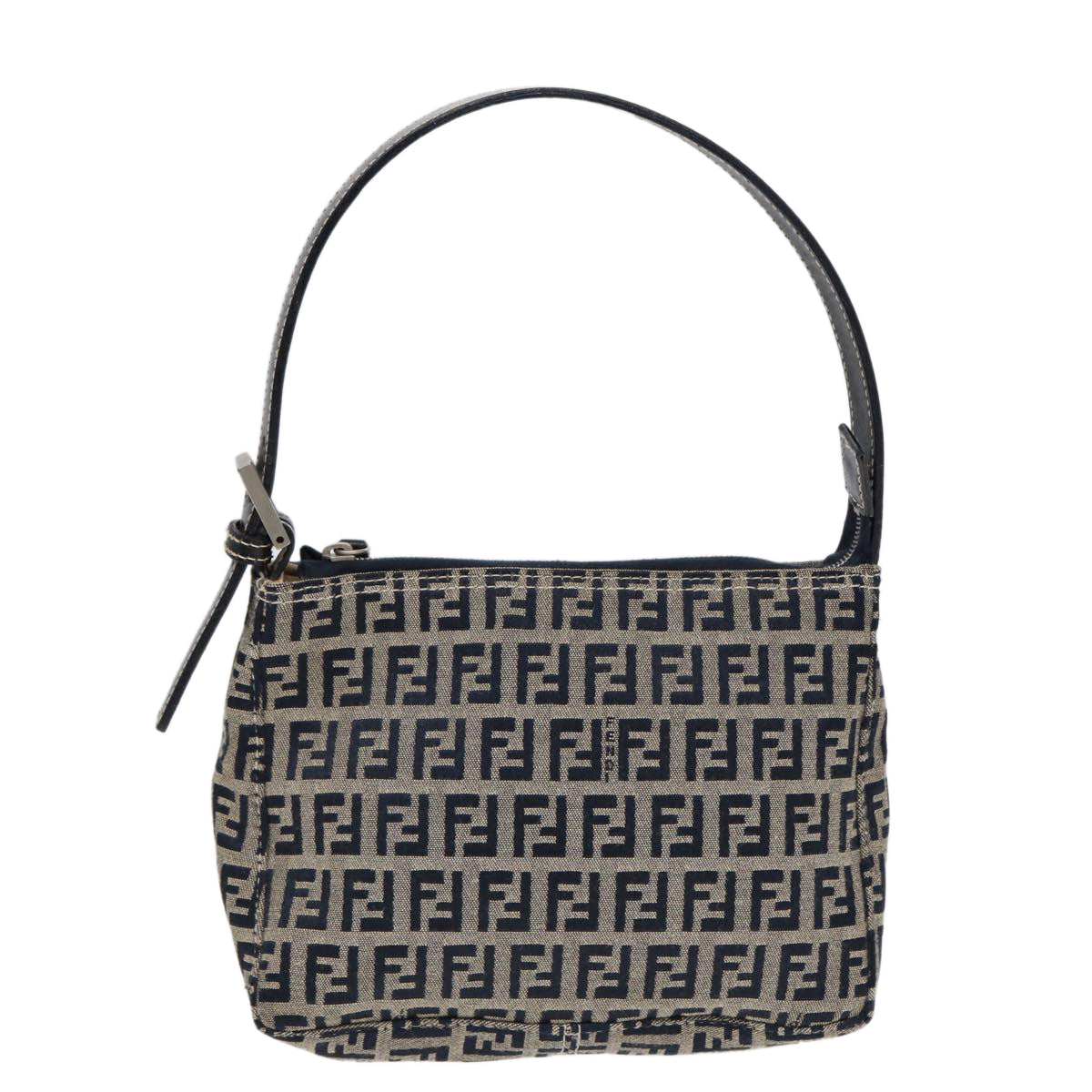 FENDI Zucchino Canvas Hand Bag Navy Silver 86178