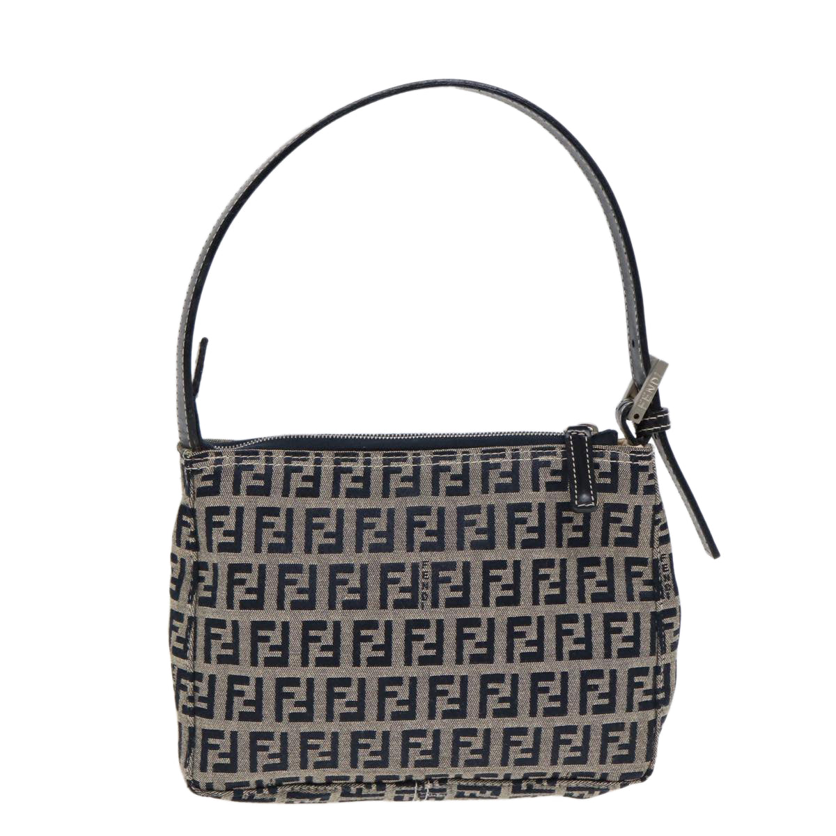 FENDI Zucchino Canvas Hand Bag Navy Silver 86178