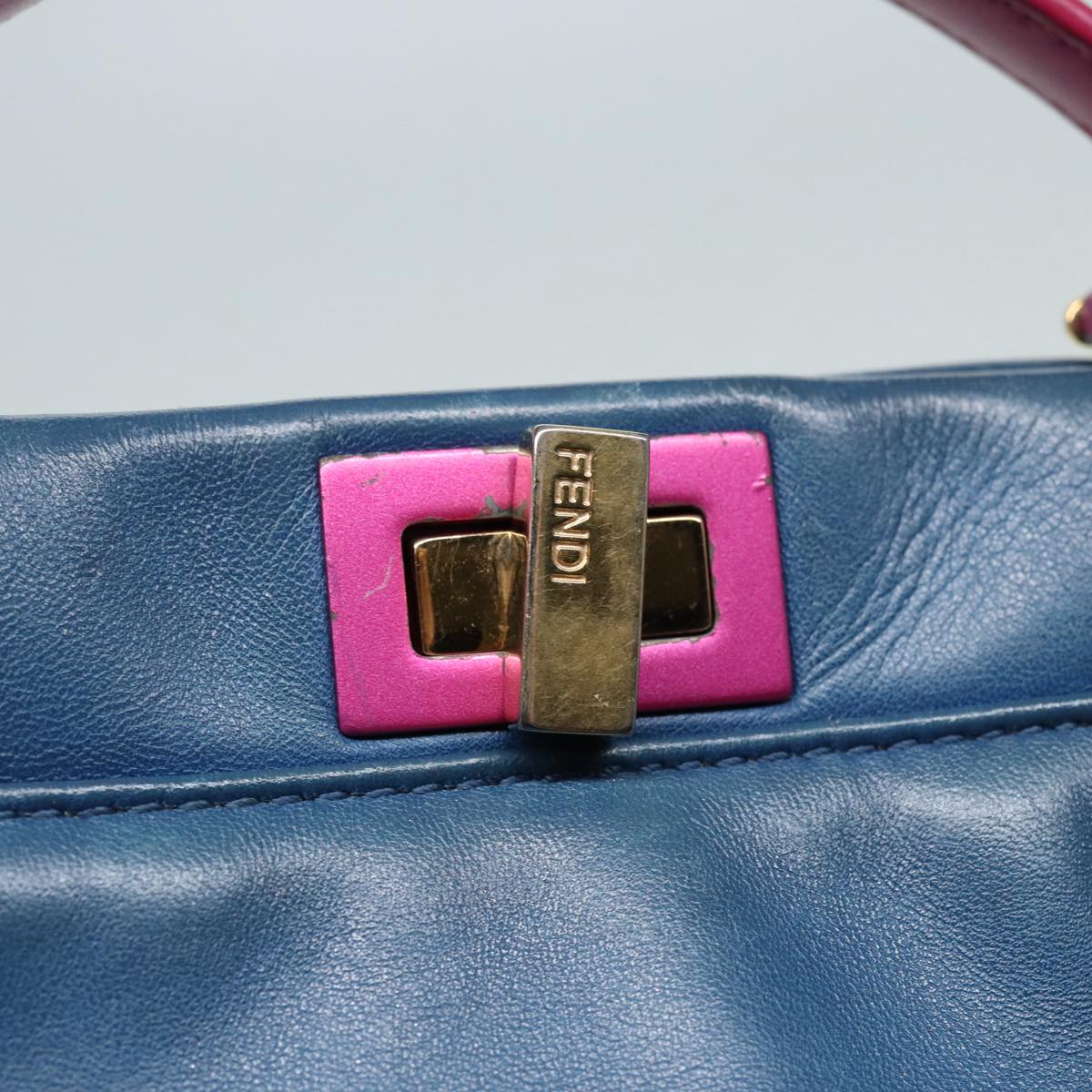 FENDI Mini Peek A Boo Hand Bag Leather 2way Blue Gold 86182
