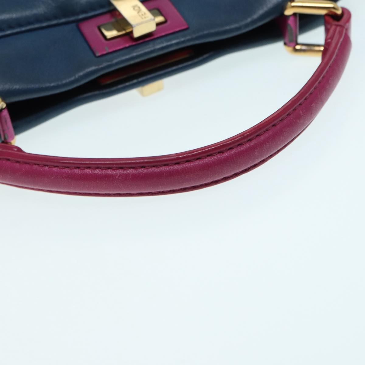 FENDI Mini Peek A Boo Hand Bag Leather 2way Blue Gold 86182