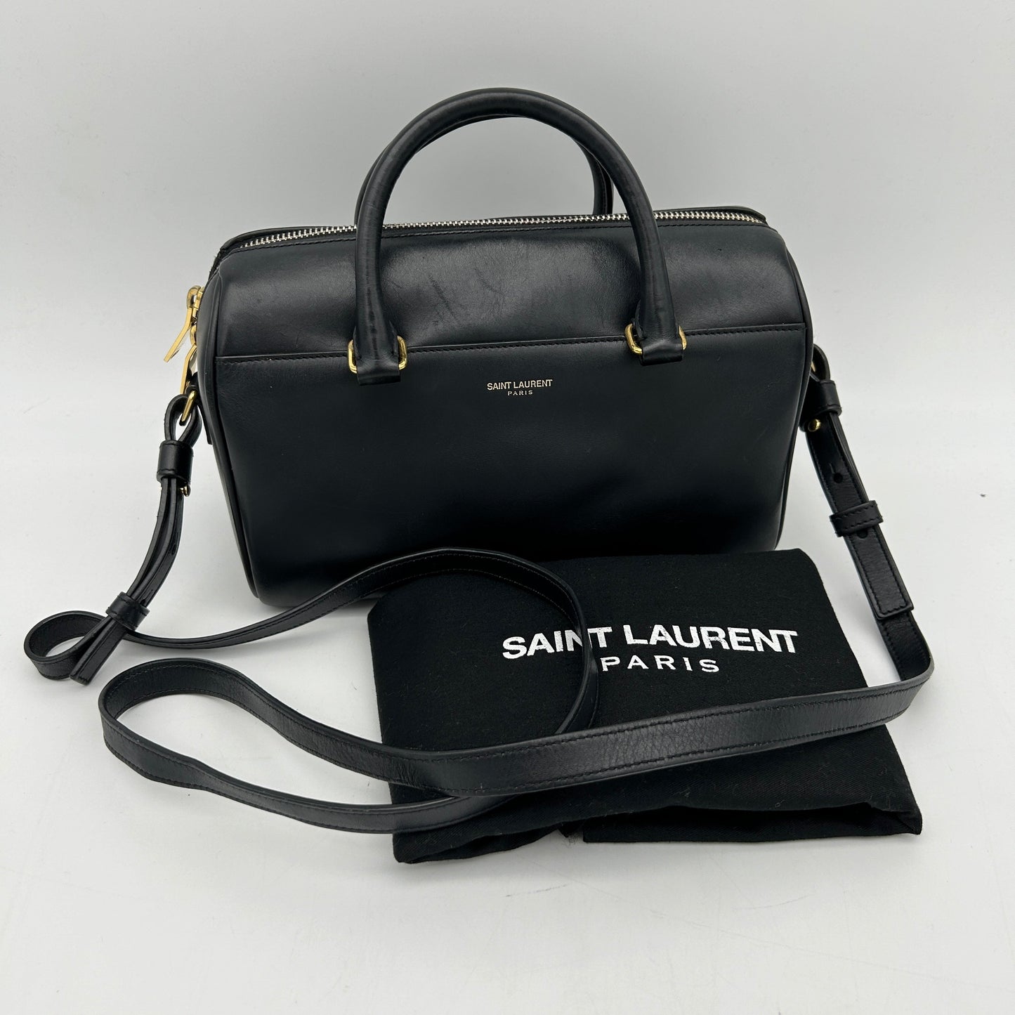 Saint Laurent Black Calfskin Classic Baby Duffle Bag With Strap