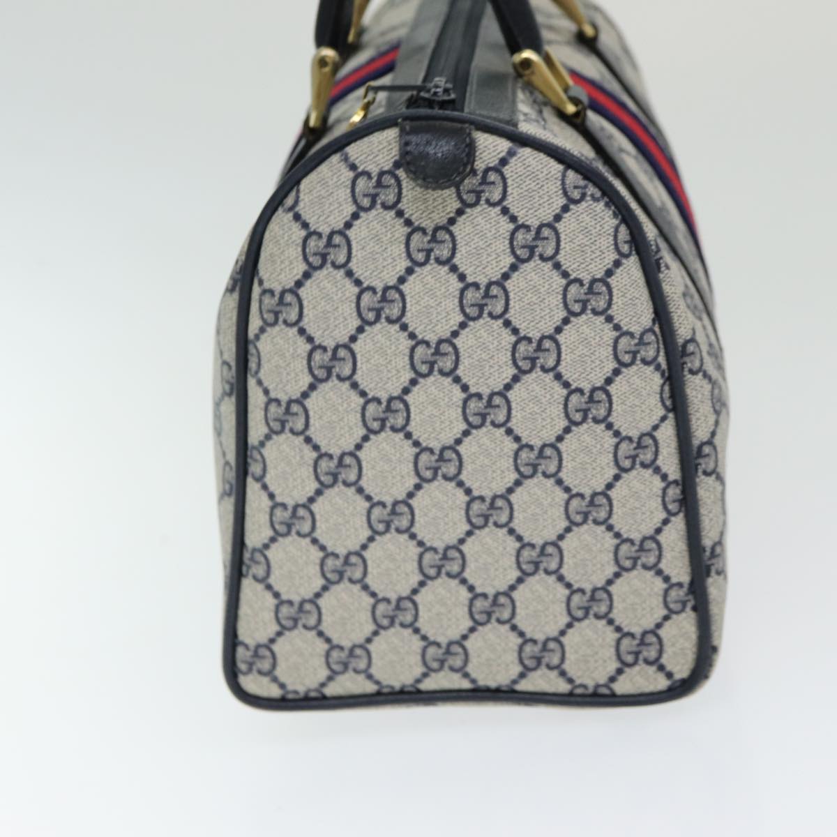 GUCCI GG Supreme Sherry Line Boston Bag PVC Navy Red gold 39 02 007 86217