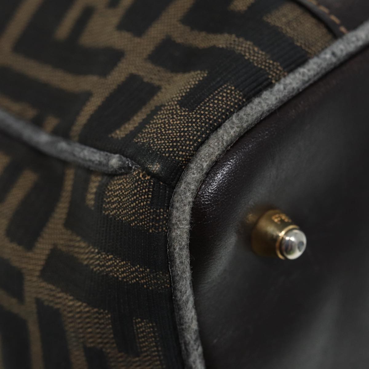 FENDI Zucca Canvas Hand Bag Brown Black gold 86248