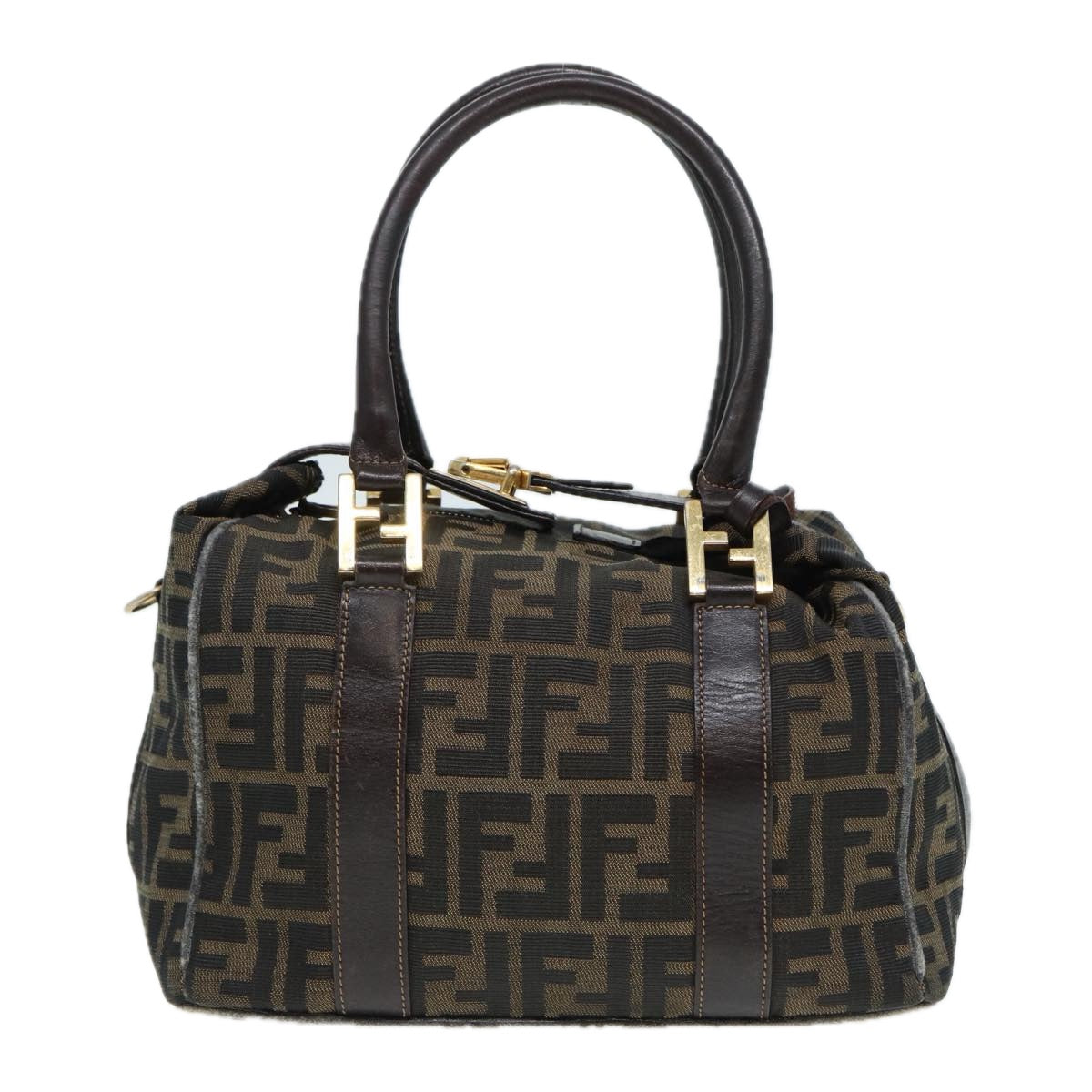 FENDI Zucca Canvas Hand Bag Brown Black gold 86248