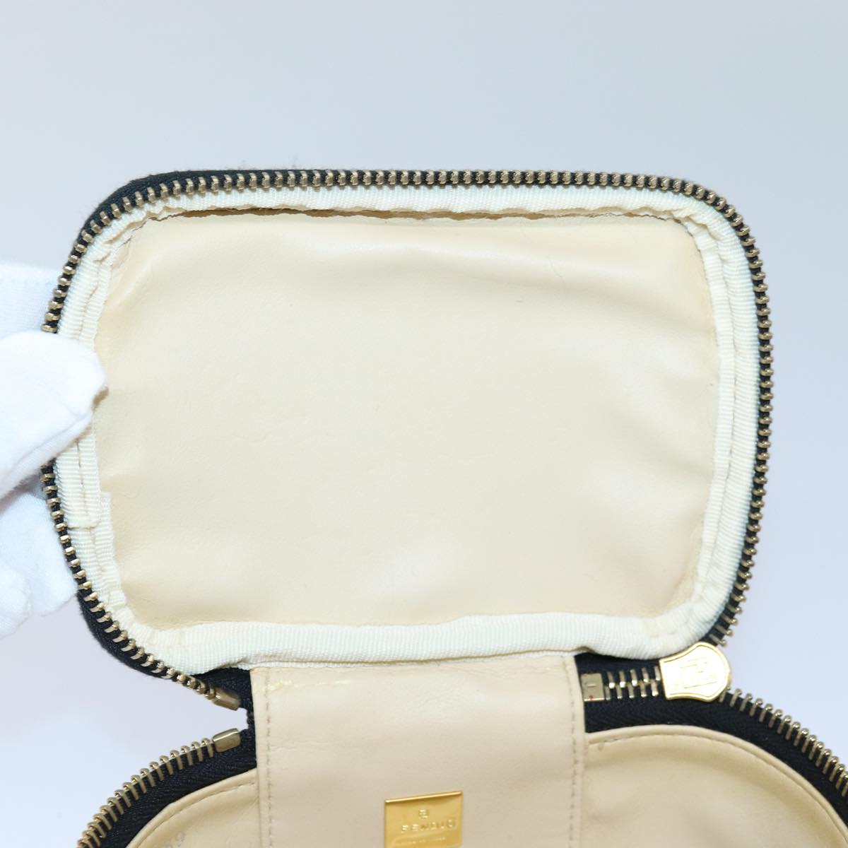FENDI Zucca Canvas Vanity Pouch Brown Black gold 86299
