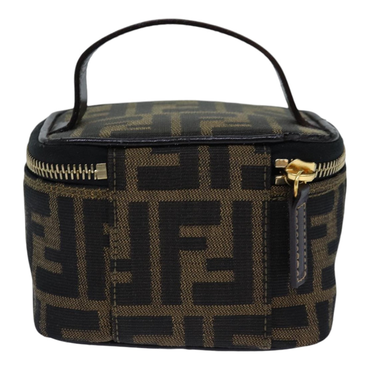 FENDI Zucca Canvas Vanity Pouch Brown Black gold 86299