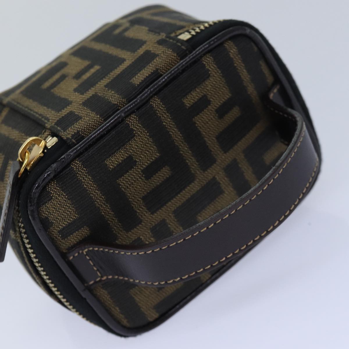 FENDI Zucca Canvas Vanity Pouch Brown Black gold 86299