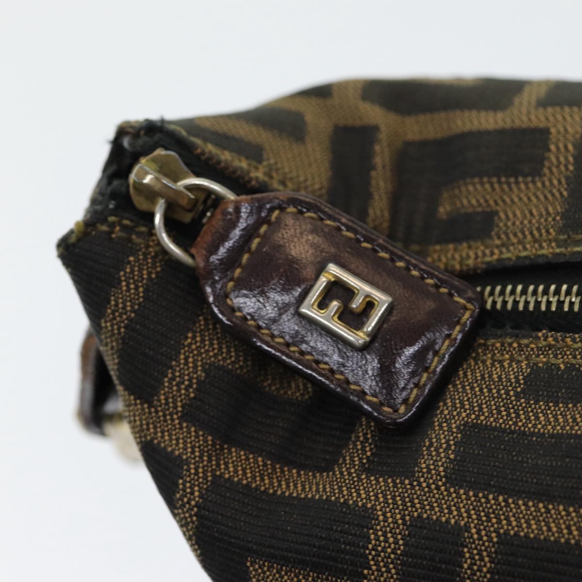 FENDI Zucca Canvas Vanity Pouch Brown Black gold 86430