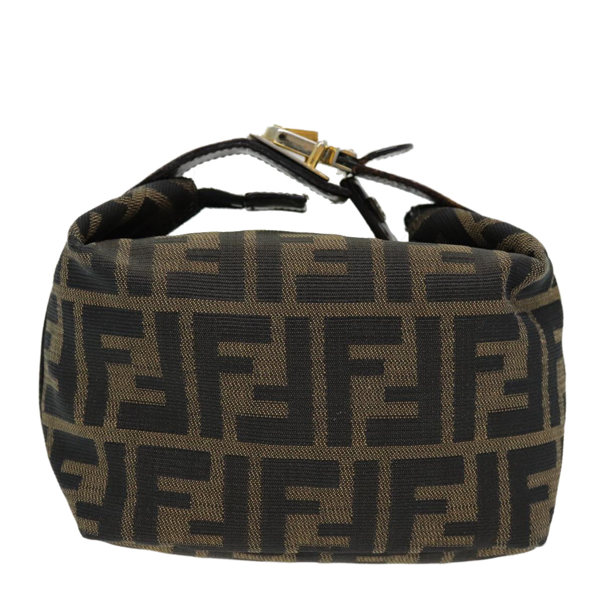 FENDI Zucca Canvas Vanity Pouch Brown Black gold 86430