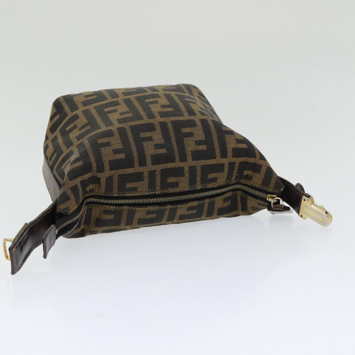 FENDI Zucca Canvas Vanity Pouch Brown Black gold 86430