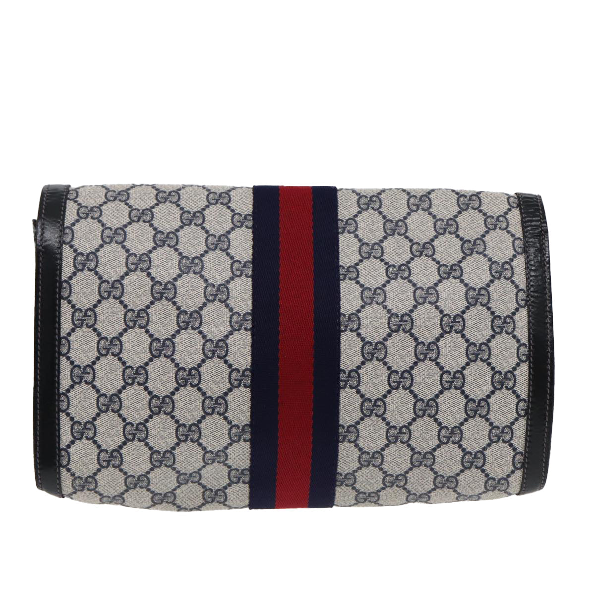 GUCCI GG Supreme Sherry Line Clutch Bag PVC Navy Gold 67 014 3087 86554
