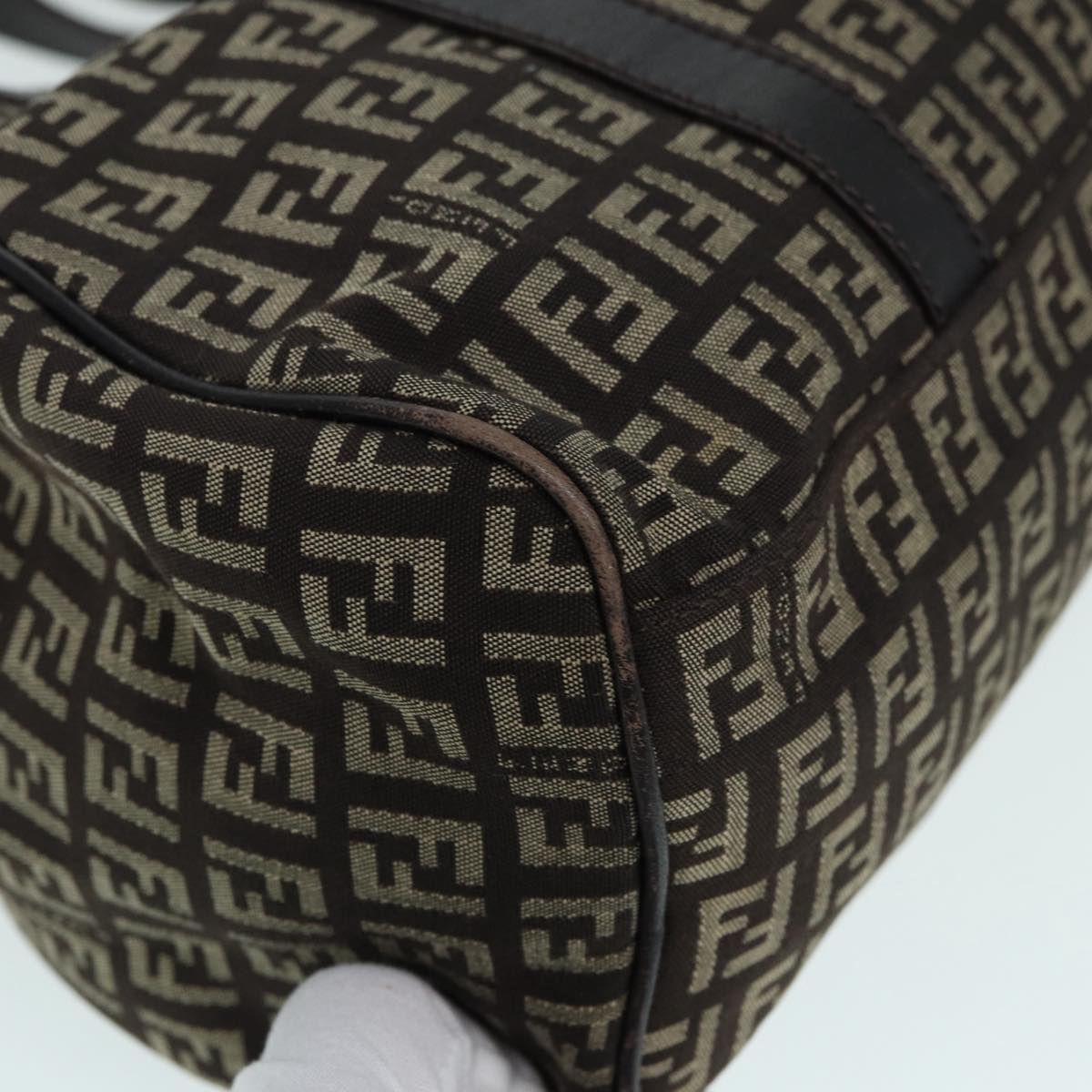 FENDI Zucchino Canvas Mamma Shoulder Bag Brown Black Silver 86710