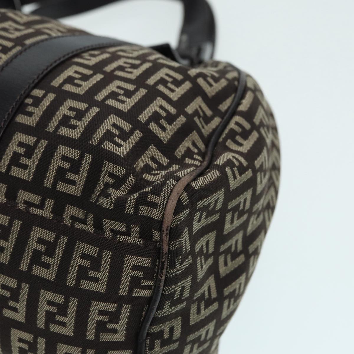 FENDI Zucchino Canvas Mamma Shoulder Bag Brown Black Silver 86710