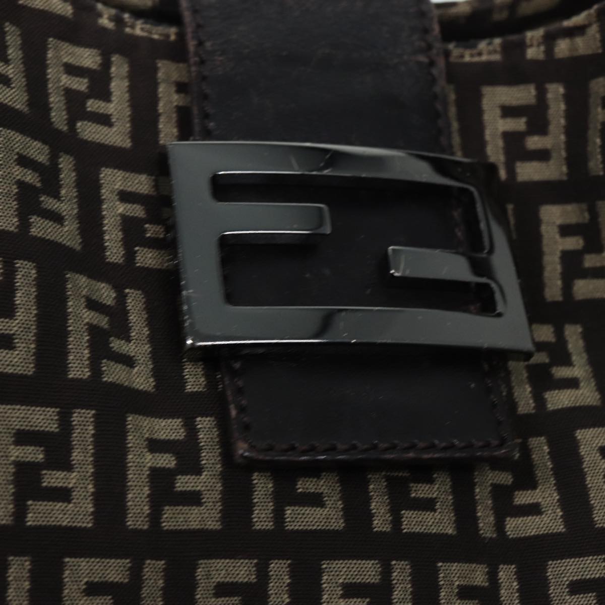FENDI Zucchino Canvas Mamma Shoulder Bag Brown Black Silver 86710