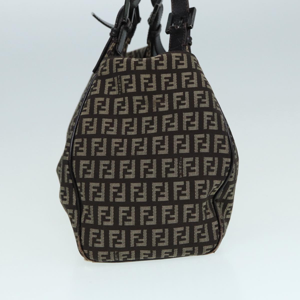 FENDI Zucchino Canvas Mamma Shoulder Bag Brown Black Silver 86710