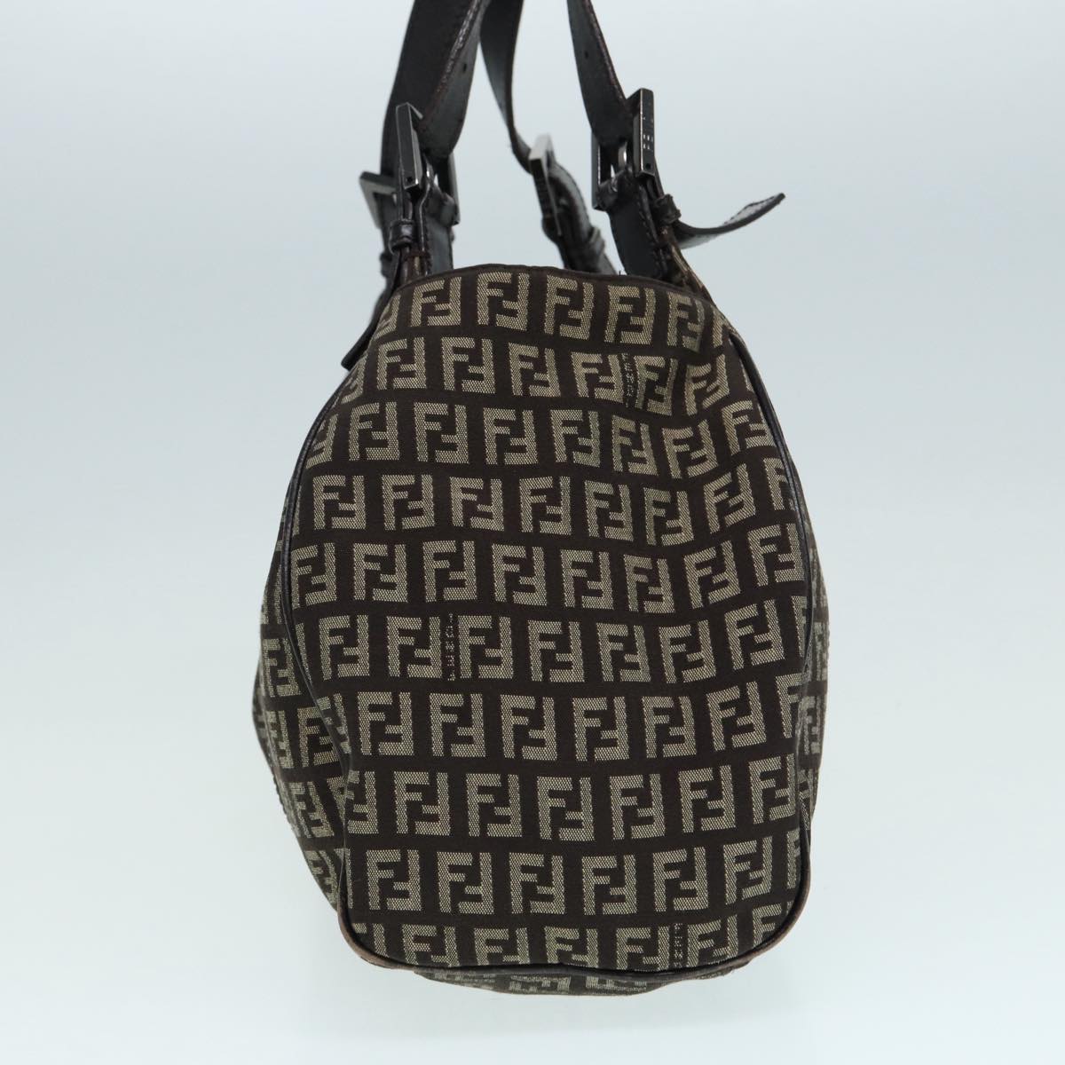 FENDI Zucchino Canvas Mamma Shoulder Bag Brown Black Silver 86710