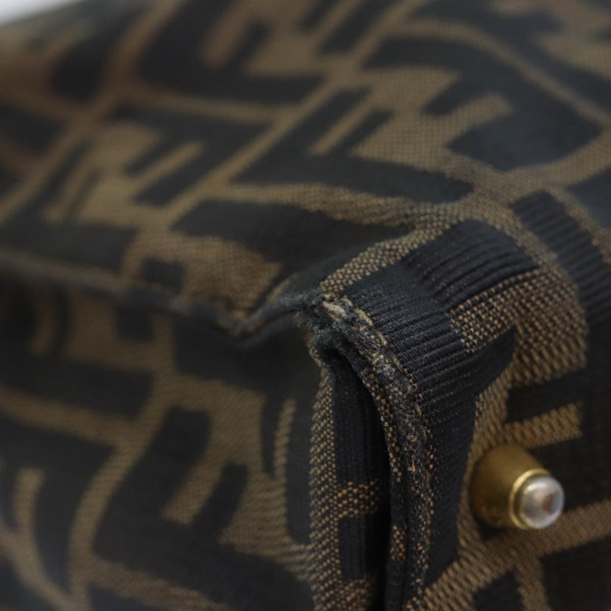 FENDI Zucca Canvas Hand Bag Brown Black gold 86939