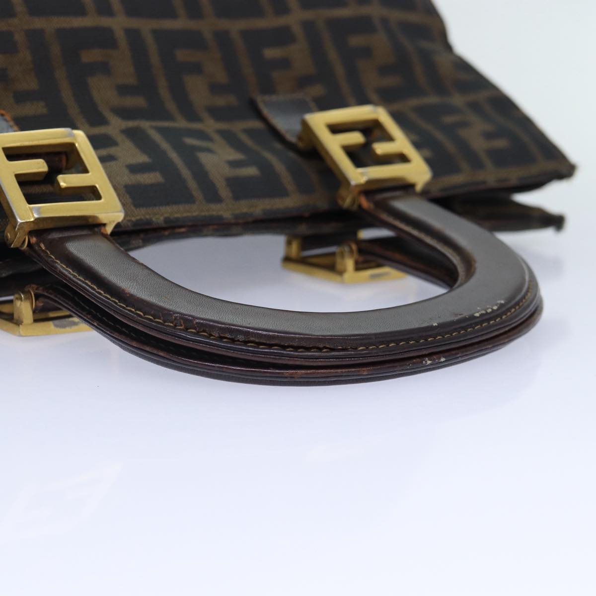 FENDI Zucca Canvas Hand Bag Brown Black gold 86939