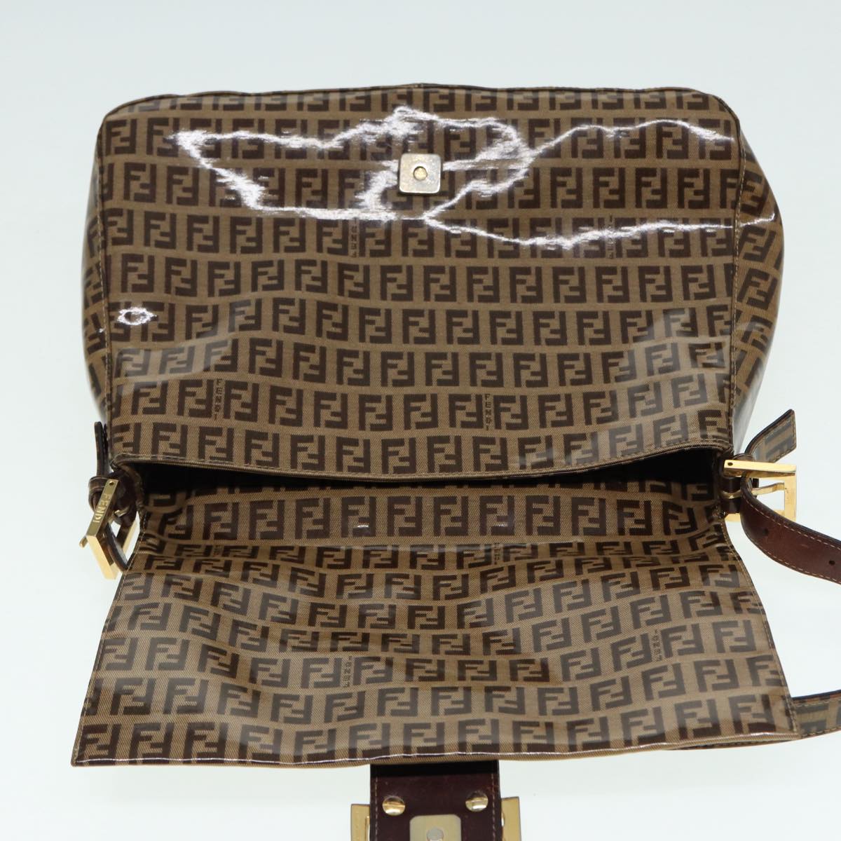 FENDI Zucchino Canvas Mamma Baguette Shoulder Bag Gold Beige 86941