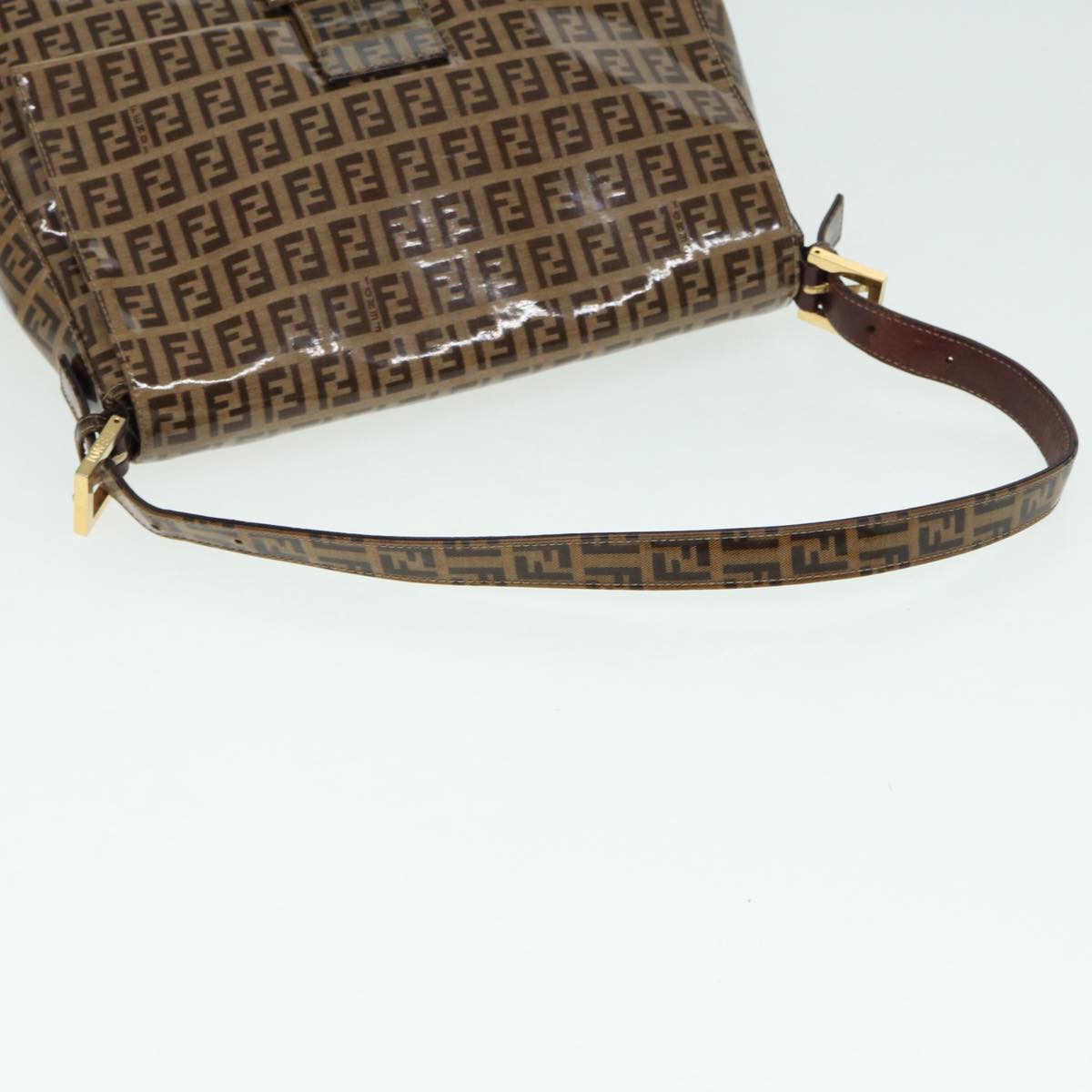 FENDI Zucchino Canvas Mamma Baguette Shoulder Bag Gold Beige 86941