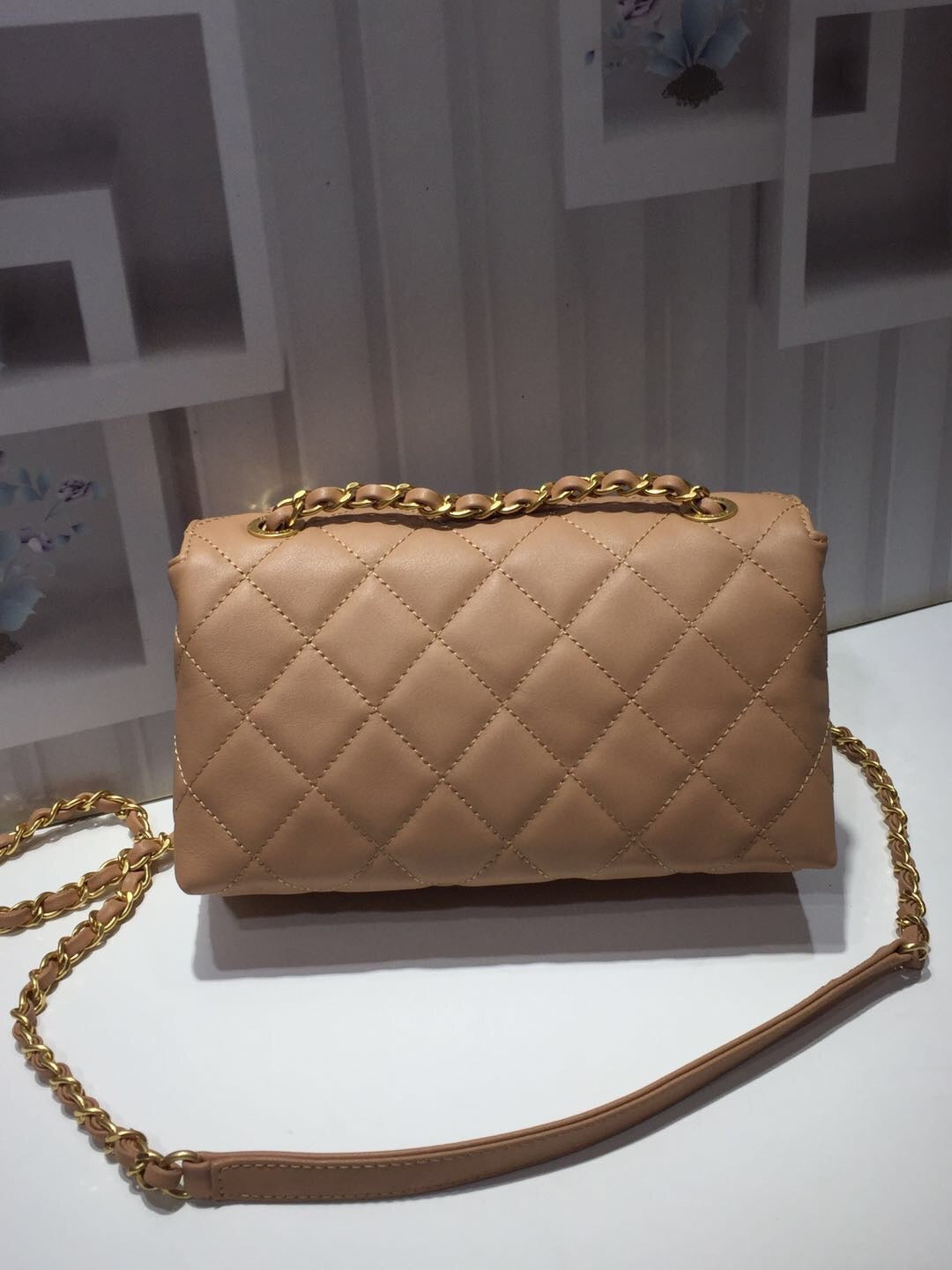 CHLFront Logo Small GlamIap Bag Gold Hardware Apricot For Women Handbags, Shoulder Bags 8.2in/21cm AS1490